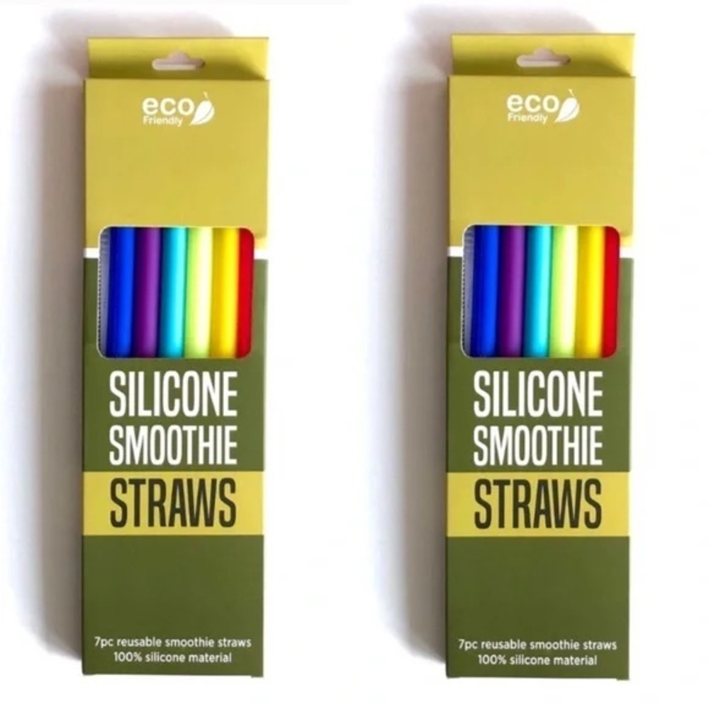 Set of 2 Silicone Smoothie Straw Packs Reusable Eco new soft dishwasher safe eco